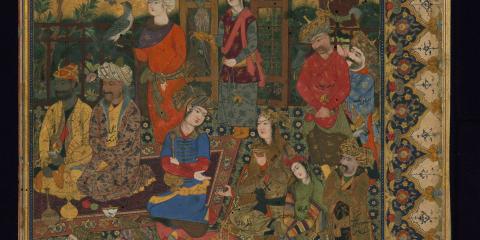 Illuminated single leaf, Coutiers at a reception of Shah Abbas I, Walters Art Museum ms. W.691